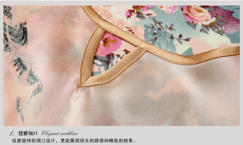 Плюс размер чистый шелк принт ночная рубашка бренд 100% тутового шелкопряда