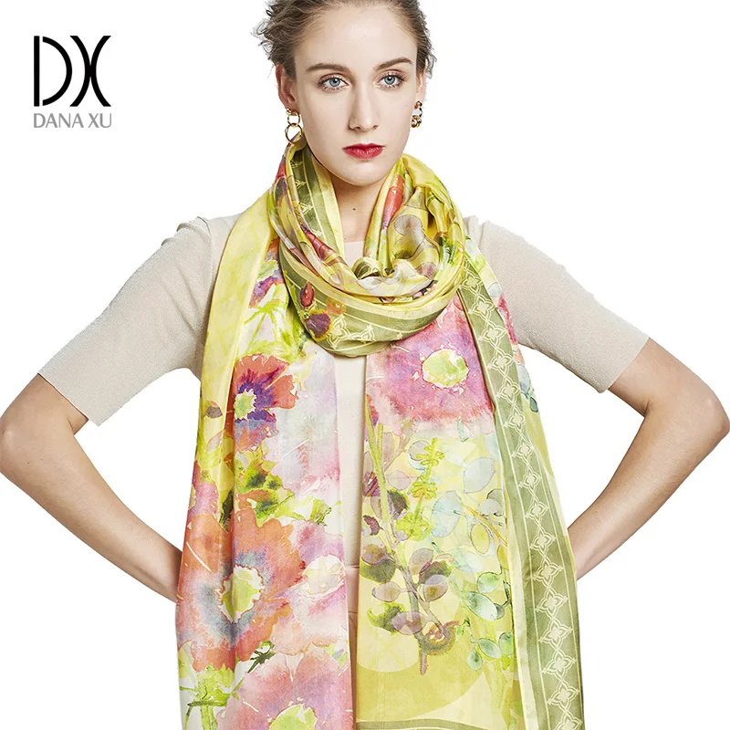 Женский длинный шелковый шарф роскошная брендовая накидка пляжное покрывало