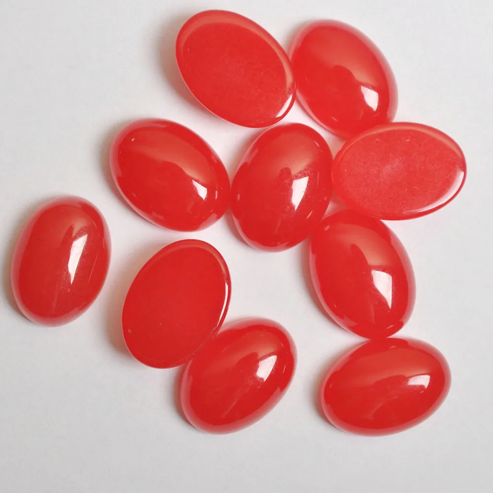 Red Jade Камень кварц/Фиолетовый Кристалл/опал/Лапис/тигровый глаз/Песчаник/ховлит/Сердолик/красный камень шарик Овальный кабина драгоценный камень Кабошон ювелирные изделия из бисера - Цвет: Red Jade