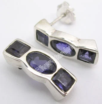 Серьги с серебряным гранатом из драгоценного камня 1.9CM1 пара сережек - Окраска металла: IOLITE