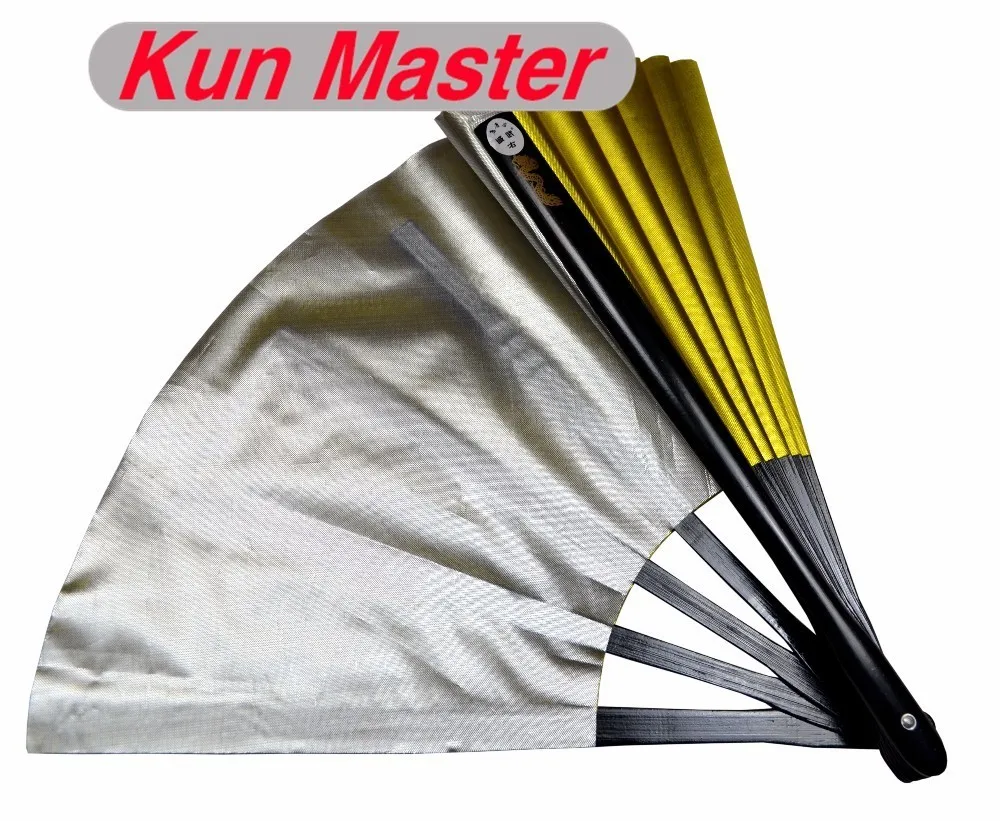 gold and silver 34 см Kun Master Bamboo Тай Чи Кунг-фу веер боевые искусства Практика представления с обеих сторон покрывает бесплатно матч - Цвет: gold and silver