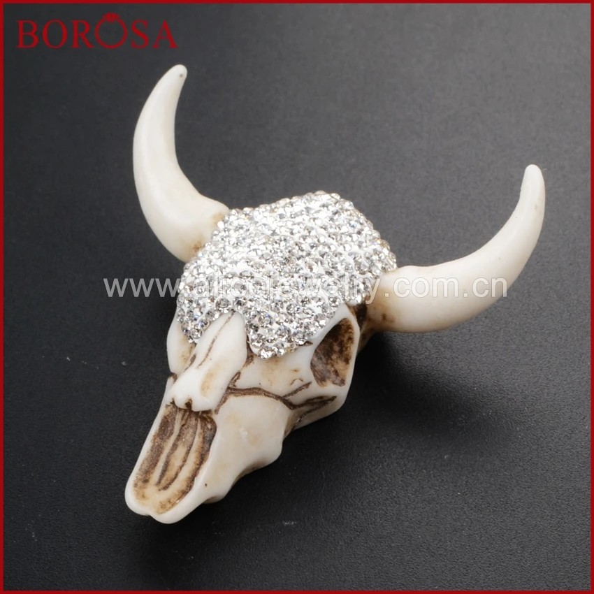 BOROSA 6 шт. longhorn кулоны из смолы рогатый скот бык подвеска в виде буйвола проложить черный/белый цирконий модные ювелирные изделия JAB337 338 339