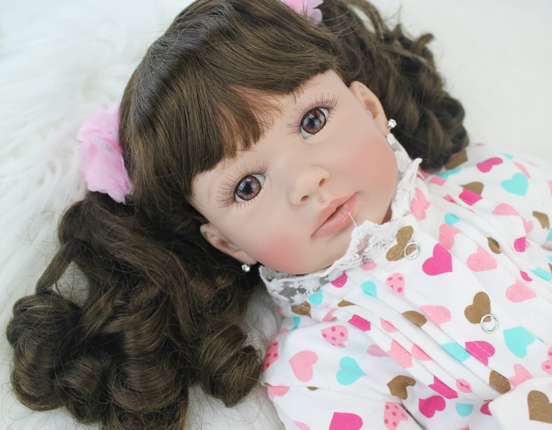 

60cm Silicone Vinyl Reborn Baby Doll Toys 24inch Princess Toddler Girls Boneca Babies Alive Doll With Earring Kid Birthday Gift