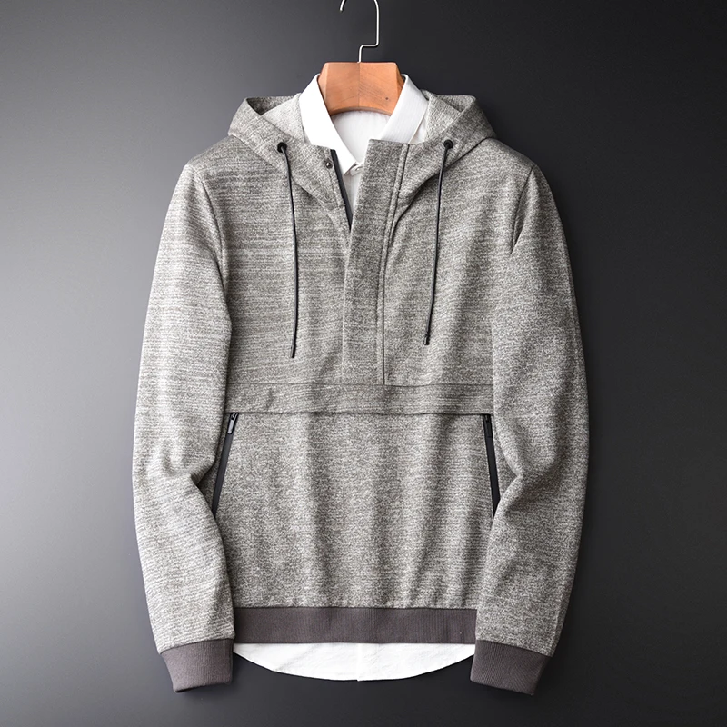 

Minglu Yarn Dyed Men Hoodies Spring New Luxury Hooded Sweatshirts Men Plus Size 4xl Fashion Slim Placket Front Sweatshirt Male
