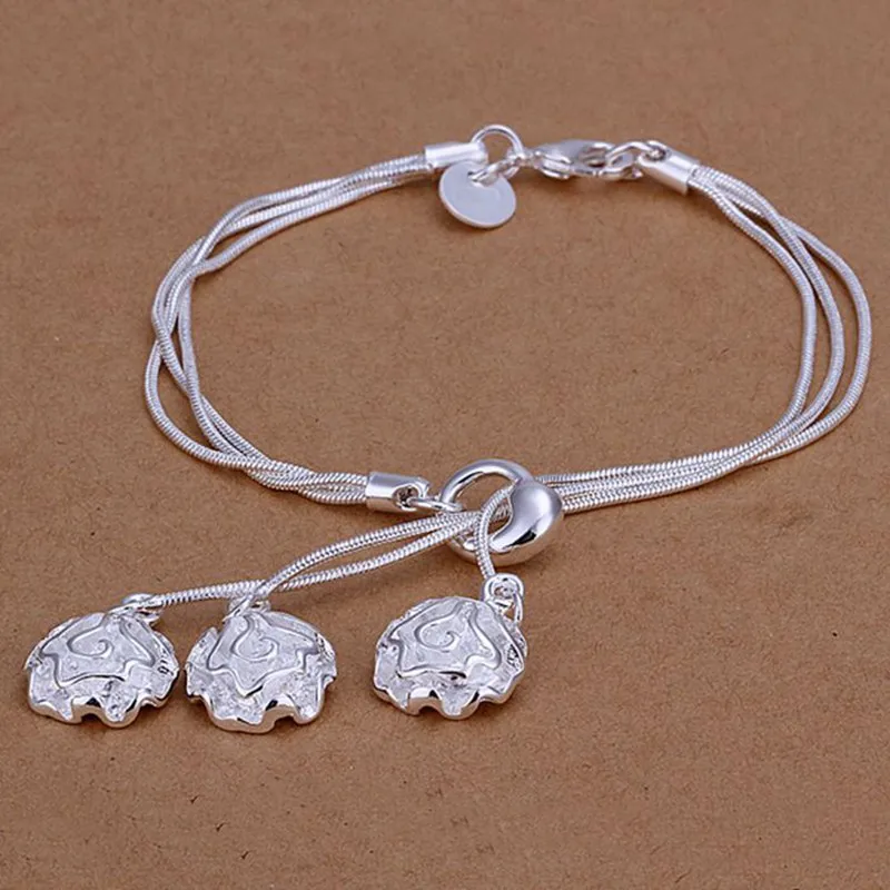 Free Shipping Wholesale silver bracelet plated jewelry Triple Rose Bracelet /JKLDQZKD TXIYFATX | Украшения и аксессуары