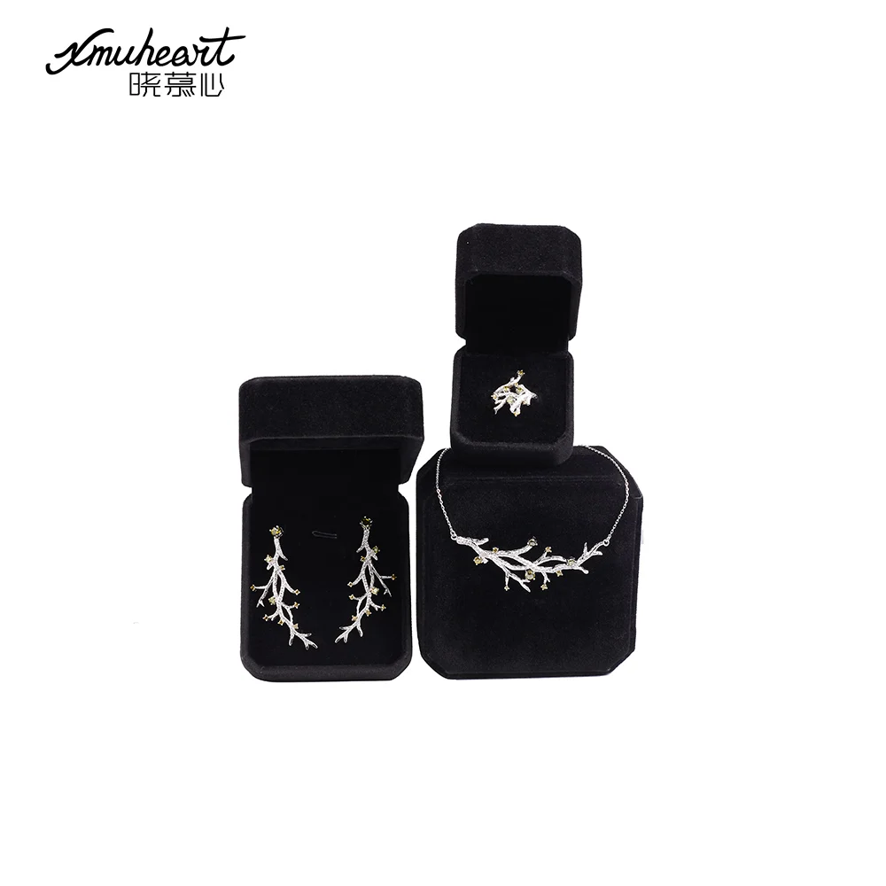 XMUHEART Fashion Jewelry Set For Women Earrings Necklace Rings 3 Pcs Copper Femme Stud High Quality Crystal | Украшения и
