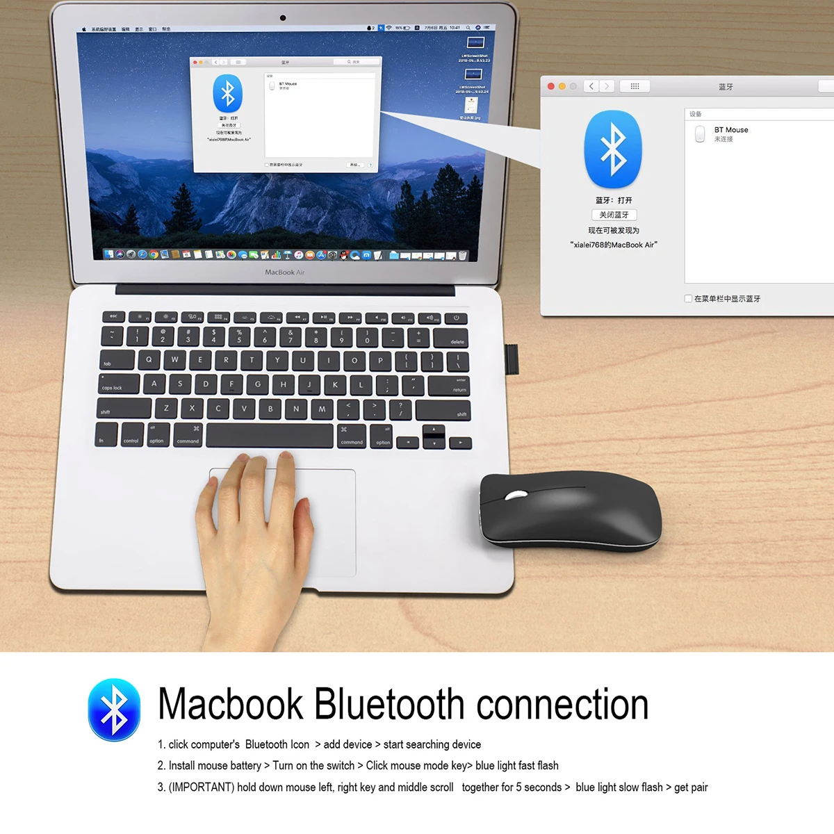 HXSJ T32 Двухрежимная Bluetooth мышь, беспроводная мышь, 1600DP1, USB перезаряжаемая оптическая мышь, Офисная Тихая мышь для компьютера, ноутбука