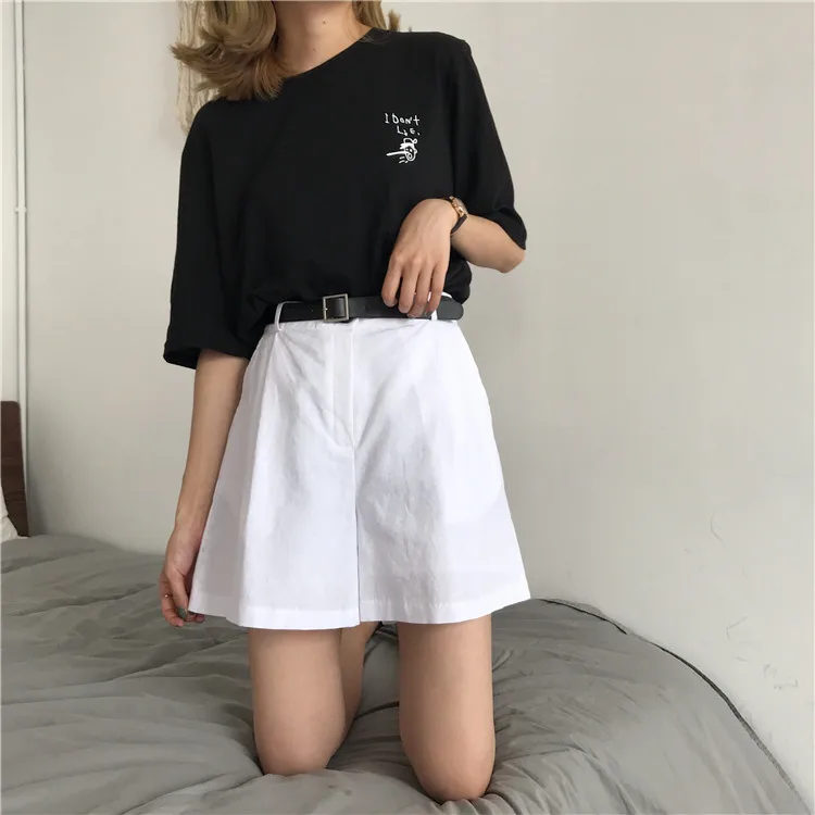 White Yanueun, новинка, однотонные повседневные женские шорты, высокая талия, карманы, эластичная резинка на талии, повседневные летние шорты для девушек - Цвет: White