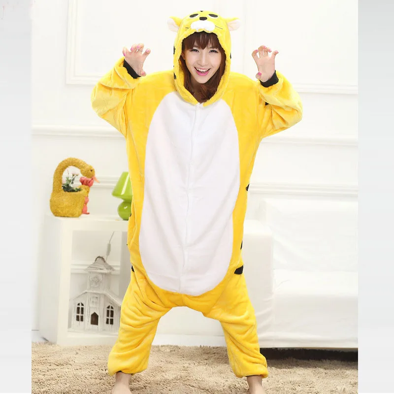 

Yellow Tiger Onesies For Adults Pajamas Flannel Kigurumi Women Animal PIjamas Sleepwear Men Pyjamas Cosplay Halloween Costume