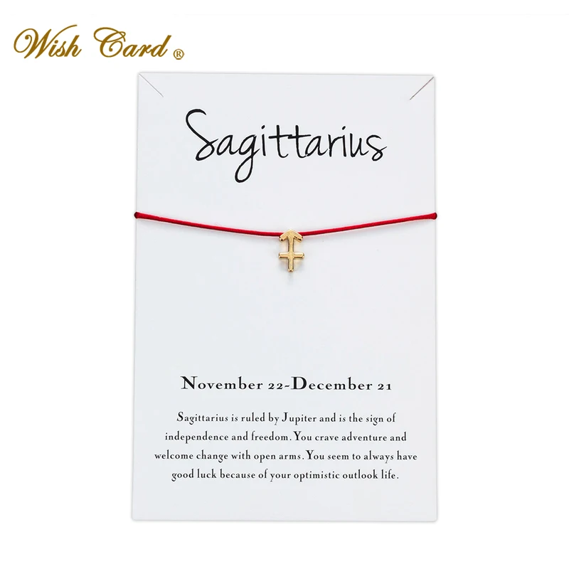 Wish Card Gittarius Созвездие браслет карта для женщин Регулируемая красная веревка