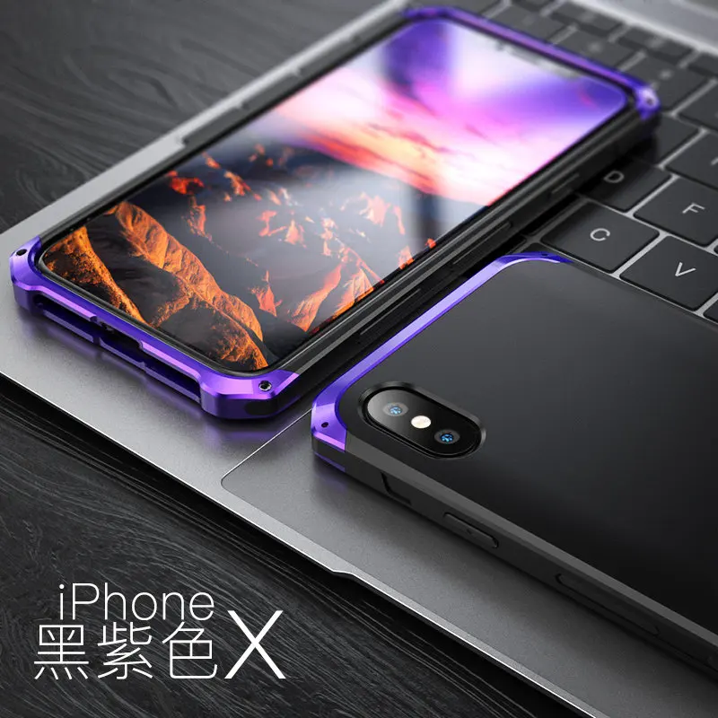 Чехол для iPhone 8, металлический каркас, жесткая задняя крышка из ТПУ, военный класс, противоударный чехол для iPhone 8 S 7 plus, чехол, аксессуары - Цвет: black purple