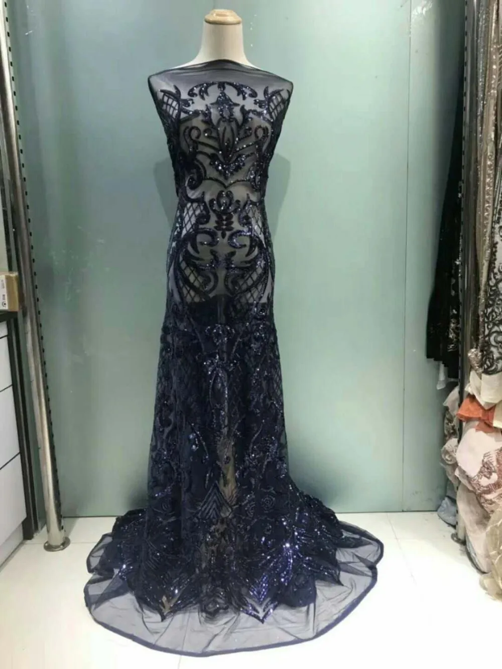 Розовая кружевная фатиновая ткань высокого качества из бисера красивая