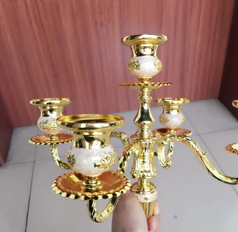 Роскошный европейский стиль блестящий Позолоченный Канделябр в центр стола