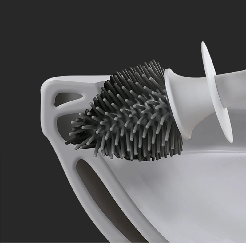 Toilet Brush with Wall Mounted Base Soft TPR Bristle Modern Design Self Draining Bathroom Bowl Drain WC Cleaning Kit Set | Обустройство