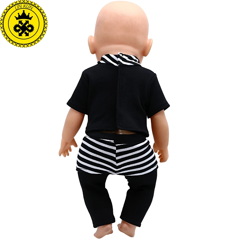 Детская кукольная одежда черная футболка + черные брюки костюм размер 43 см