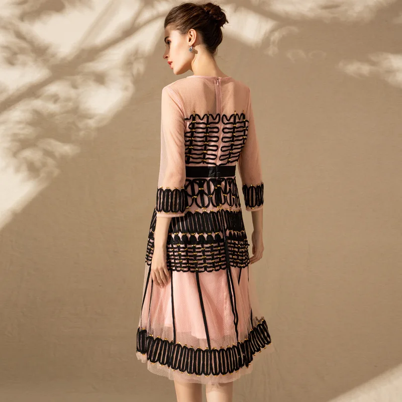 Multiflora/весеннее прозрачное Сетчатое платье 2019 года элегантное кружевное средней