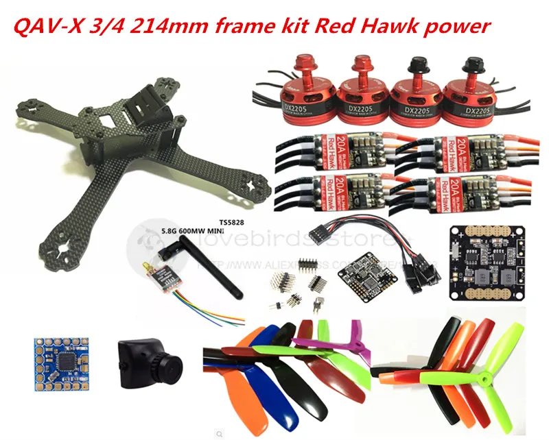 DIY FPV мини Дрон QAV X 214 мм Чистый карбоновый каркас Комплект Red hawk DX2205 + Hawk BL20A ESC OPTO NAZE32