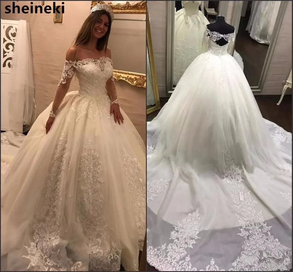Свадебные бальные платья с длинным рукавом и открытыми плечами свадебные со