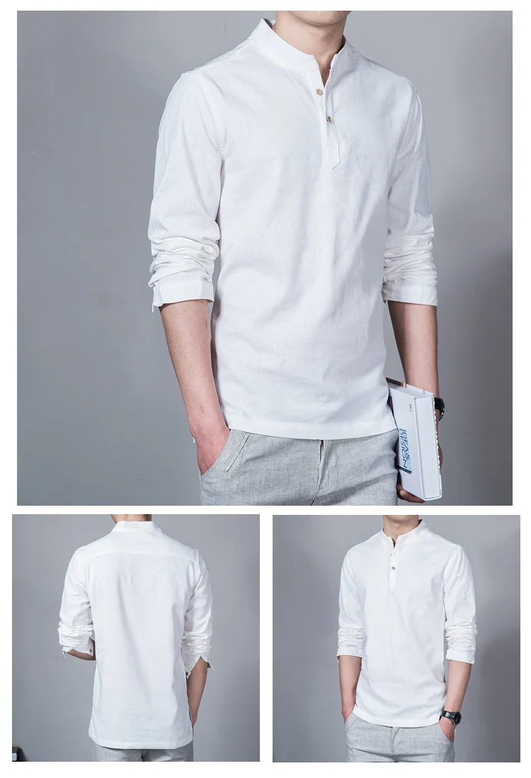 Новые летние мужские рубашки на пуговицах camisa masculina мужские рубашки Мода дропшиппинг мешковатое однотонное хлопковое белье одежда с длинными рукавами