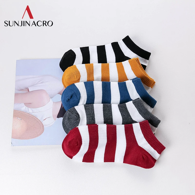 2018 SUNJINACRO летние хлопковые дышащие основные Красочные носок в полоску ботильоны