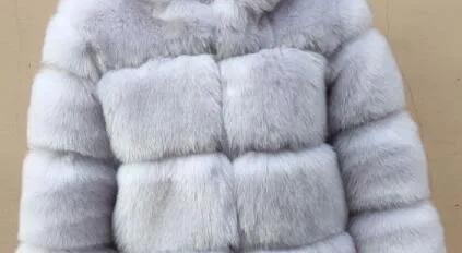 D white black tip UPPIN шуба новое зимнее пальто женское пальто из искусственного лисьего меха плюс размер женский воротник-стойка длинный рукав искусственный мех куртка меховой жилет шуба из искусственного меха искусственный мех - Цвет: D white black tip