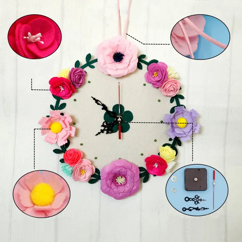 Новые войлочные цветы тема настенные часы ручной работы тканевые для гостиной
