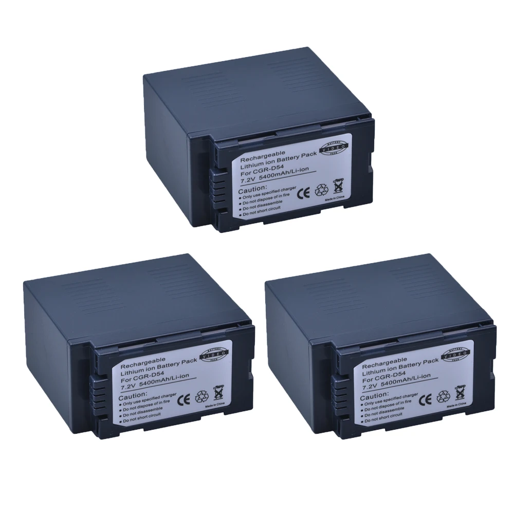 3 шт. 5400 мА/ч, CGA-D54 CGA D54 D54S Камера Батарея для цифрового фотоаппарата Panasonic CGA-D54 Panasonic AG-AC8PJ AG-AC90A AG-HPX250 HC-X1000 AG-HPX255