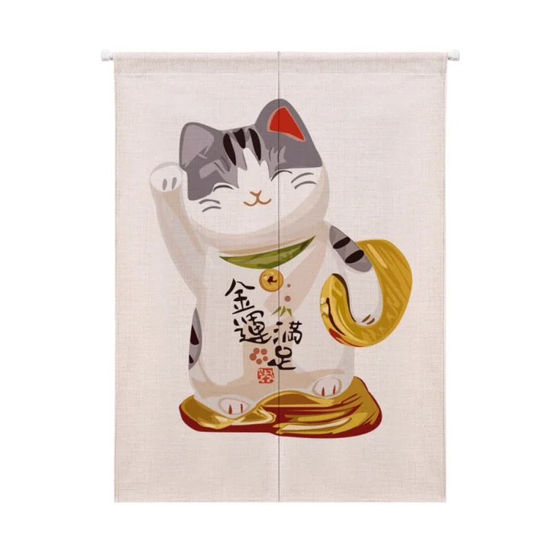 Для украшения дома Манеки Неко/Lucky Cat Дизайн Хлопок и лен в японском стиле Норен дверная занавеска висячий гобелен