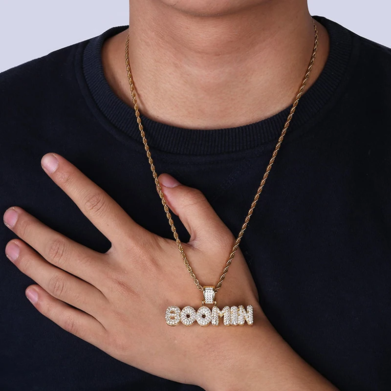 

Fashion personality BOOMIN rap hiphop men's big pendant Micro setting zircon letter necklace