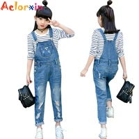 kids denim overalls for girls jeans spring autumn children denim pants girls trousers casual school costumes 4 5 7 9 11 12 years