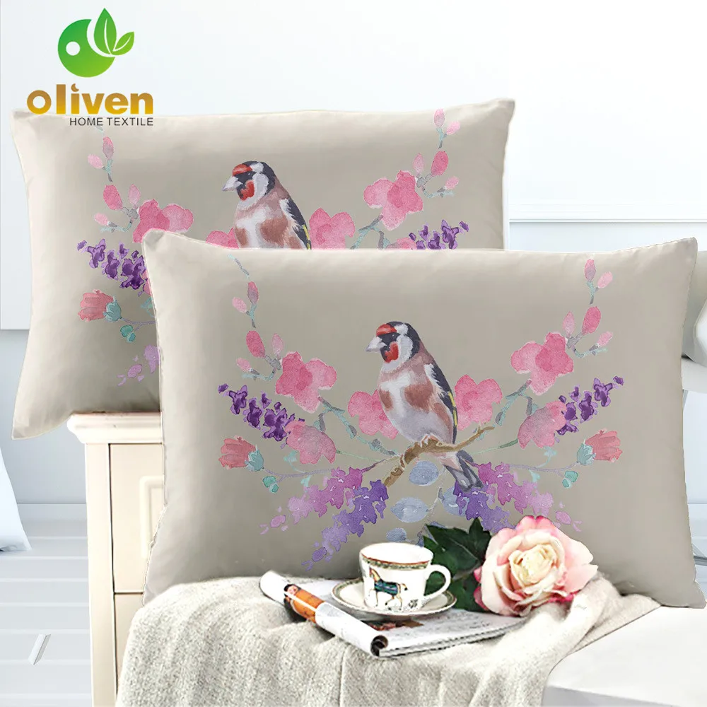 

Flower Bird Print Pillowcase Home Decorative Pillow Case Bedroom Pillow Cover Bedding Polyester Microfiber Fabric 25
