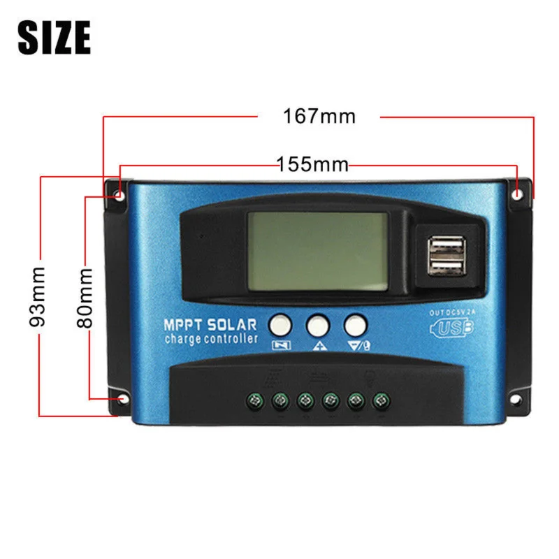 MPPT Solar Charge Controller 30/40/50/60/100A Dual USB LCD Display 12V 24V Auto Cell Panel Charger Regulator with Load | Обустройство
