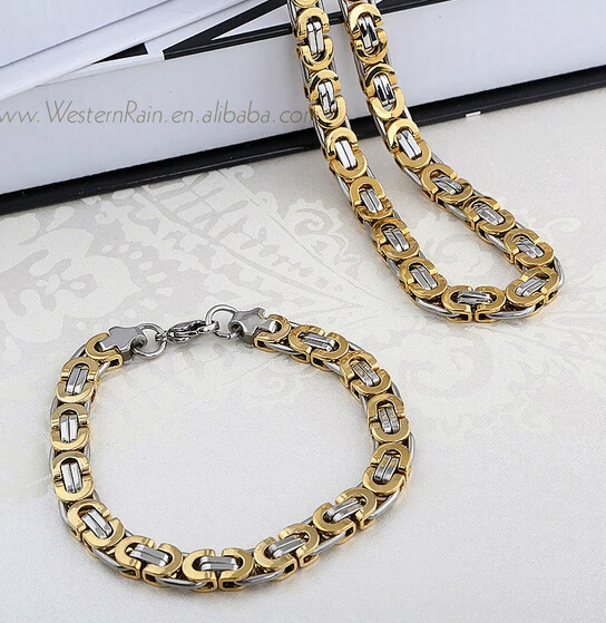 Золотой ювелирный набор из нержавеющей стали 8 мм широкая плоская Византийская