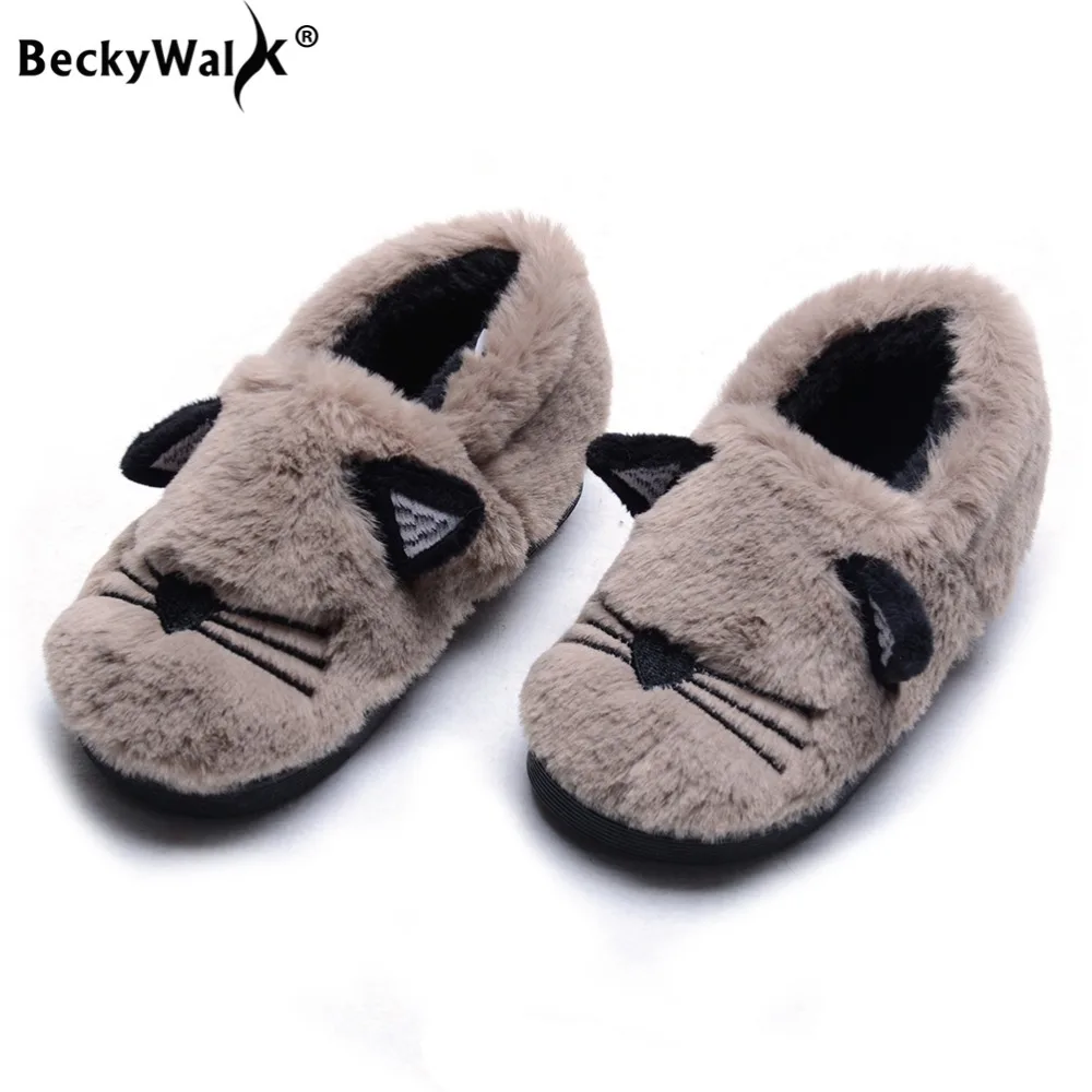 BeckyWalk/Детские зимние тапки для дома помещений детская обувь с ушками из