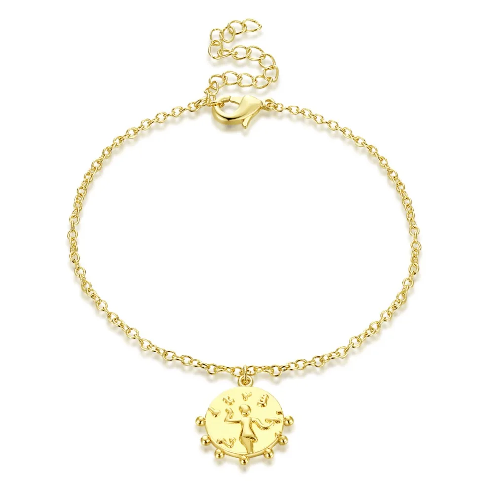 Fashion Women Bracelets Round Pendant Side Dots Fairy Carved Drop Bracelet Golden Link Chain Lobster Claps Lady Gift | Украшения и