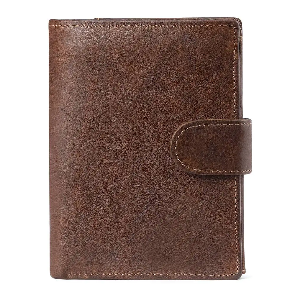 Dark Brown Мужской кошелек из натуральной кожи, Ретро стиль, Rfid Блокировка, Мужской многофункциональный короткий кошелек, фото, держатель для карт, с карманом для монет - Цвет: Dark Brown