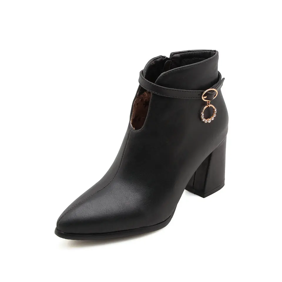 VINLLE 2019 Women Ankle Boots Fashion Shoes Platform Zipper Pointed Toe Elegant Pu Leather Size 34-43 | Обувь