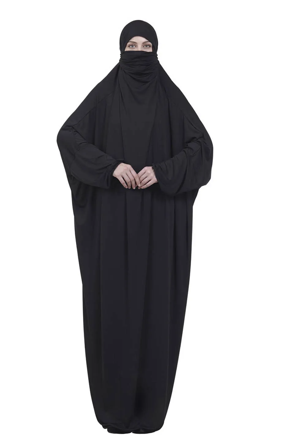 Новое мусульманское платье рукав летучая мышь abaya Дубай платье хиджаб мусульманский хиджаб шарф в масках мусульманская одежда Рамадан Молитвенное платье - Цвет: black