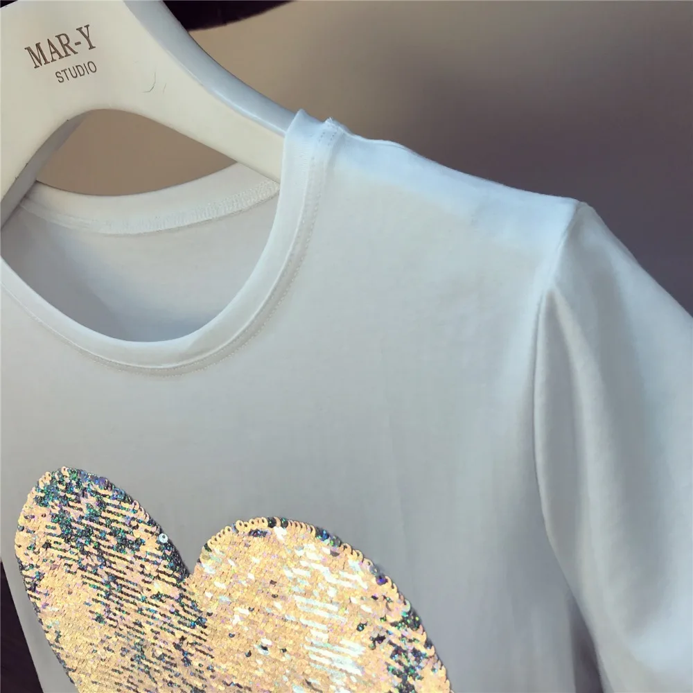 TDVICTORY летний женский комплект из двух предметов Vrouwen Pailletten Hart футболки+ Hoge Taille Mesh Rokken юбки костюмы наборы