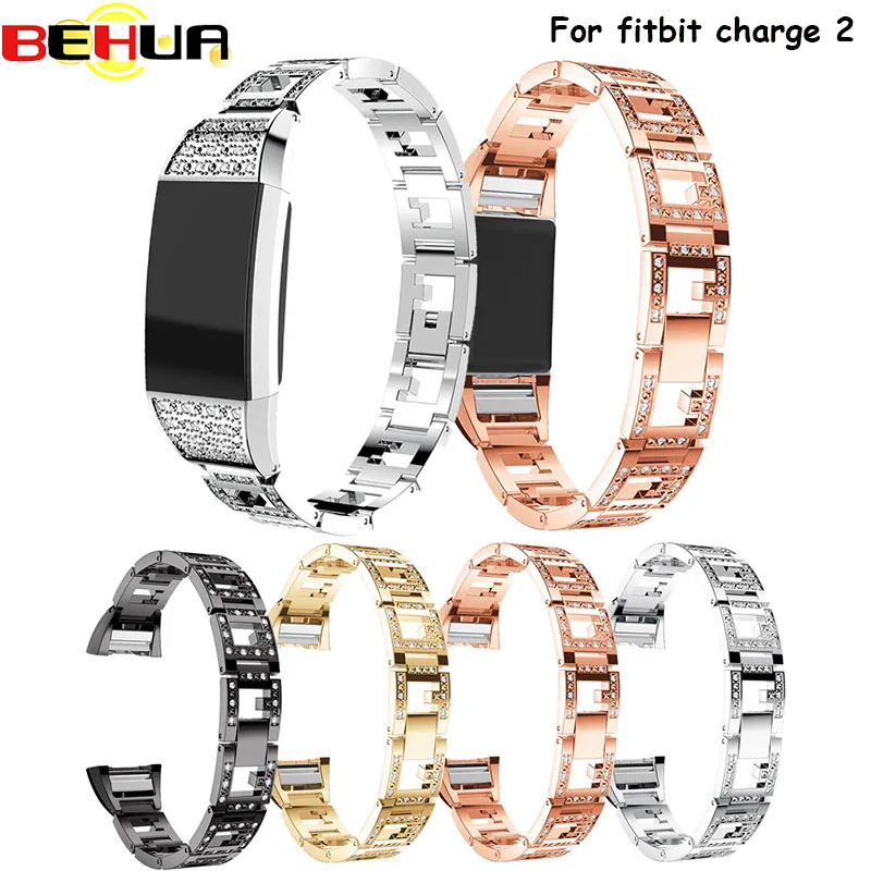 

Crystal Stainless Steel Watch Band Wrist strap Smart Wristband Bracelet Wearable Belt Strap with Rhinestone For Fitbit charge 2