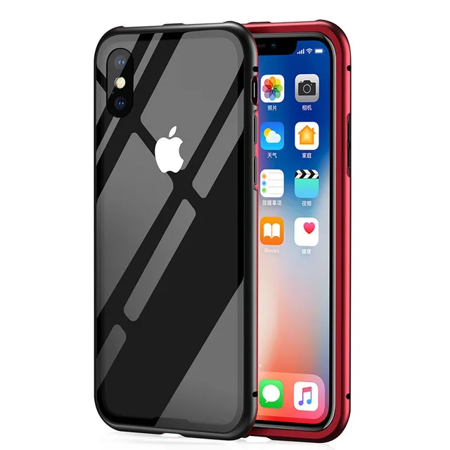 Магнитный адсорбционный чехол для iPhone X 8 7 Plus Алюминиевый Бампер металлический каркас+ 9 H закаленное стекло чехол для телефона