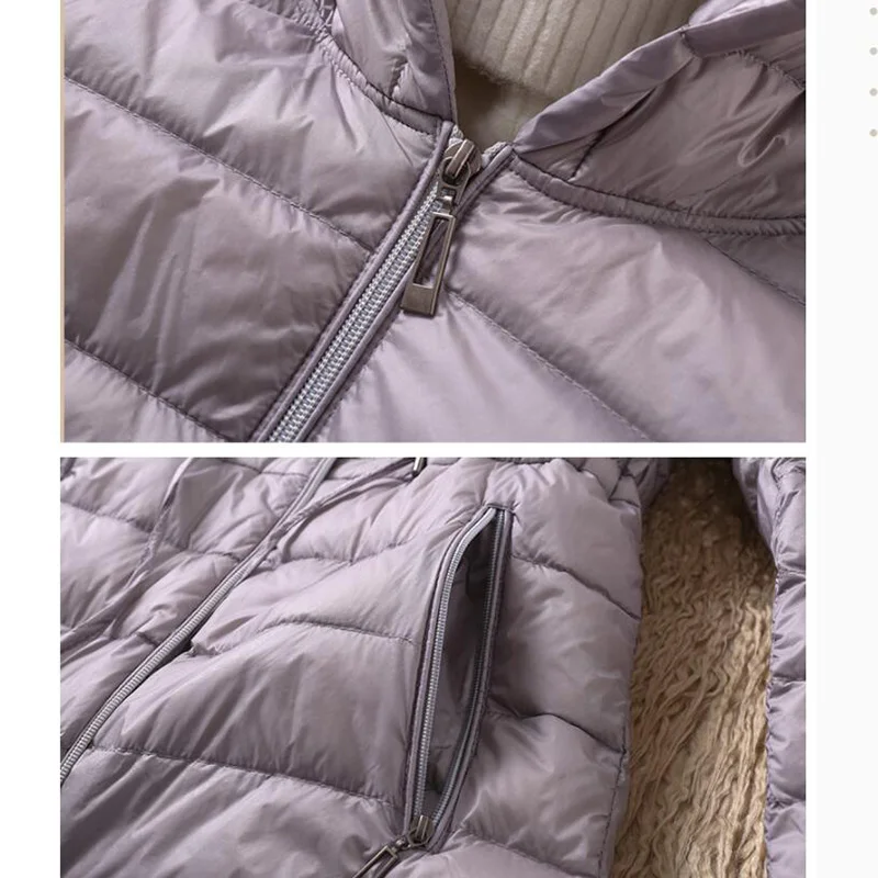 Женский ультра светильник пуховик на 90% белом утином пуху модный тонкий с