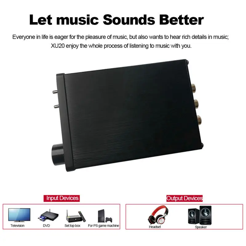 Xu20 Мини Hifi аудио декодер Усилитель Поддержка коаксиальный Spdif/оптический вход 6 35
