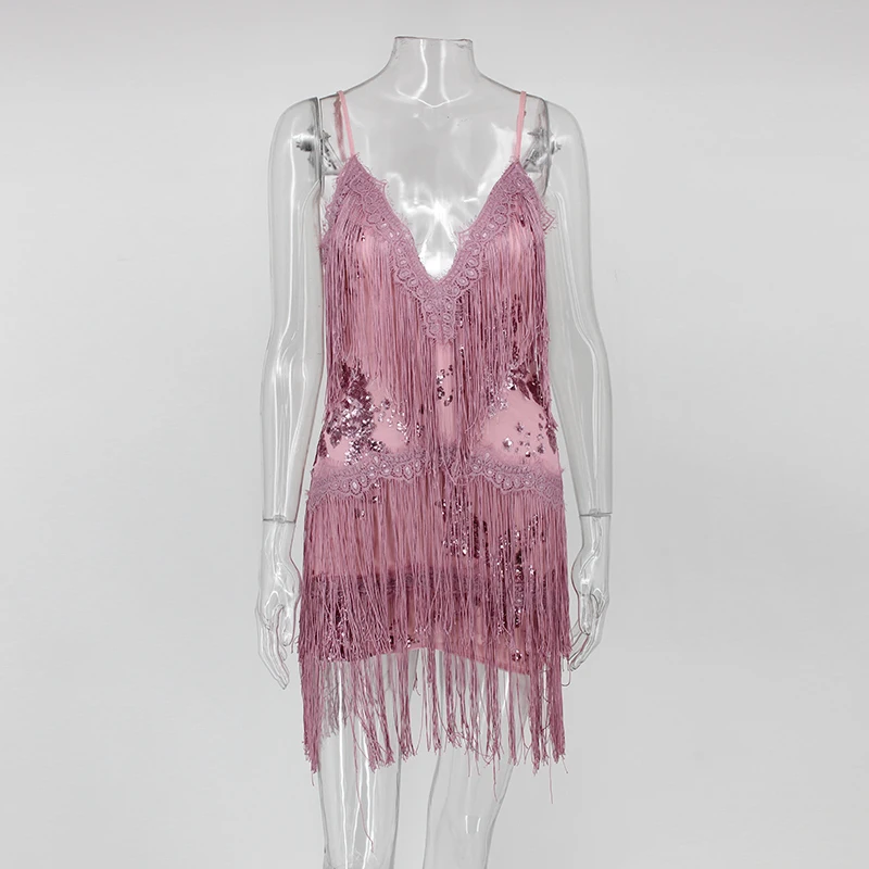 Dressmecb Для женщин V Средства ухода за кожей Шеи кисточкой Оболочка Sequine мини платье футляр без рукавов Vestidos пикантные летние платья клуб короткие одежда