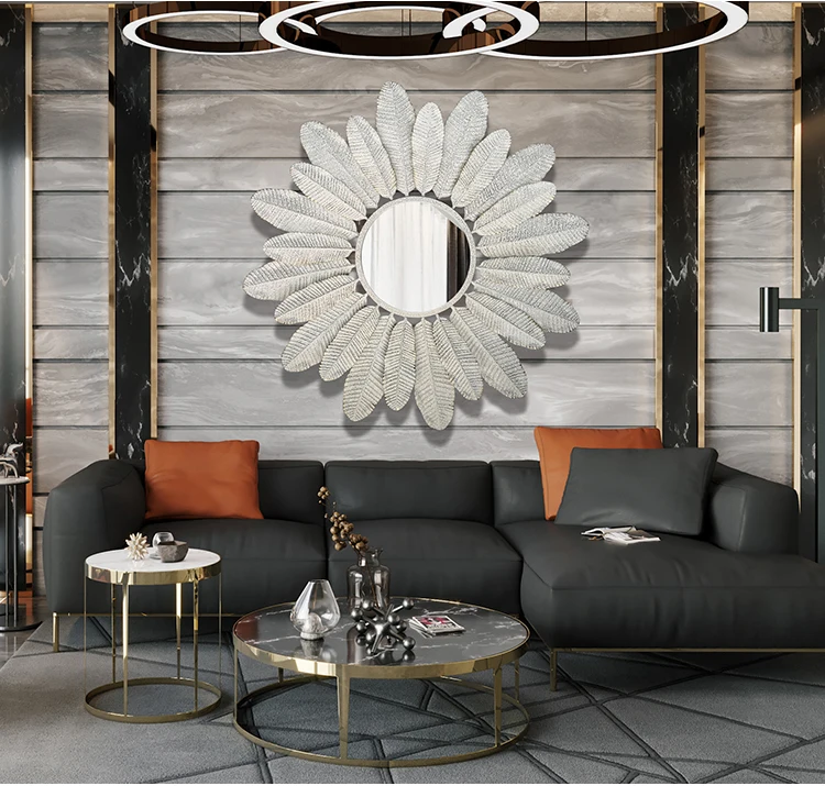 Большое настенное зеркало металлическое для гостиной Настенный декор рамка