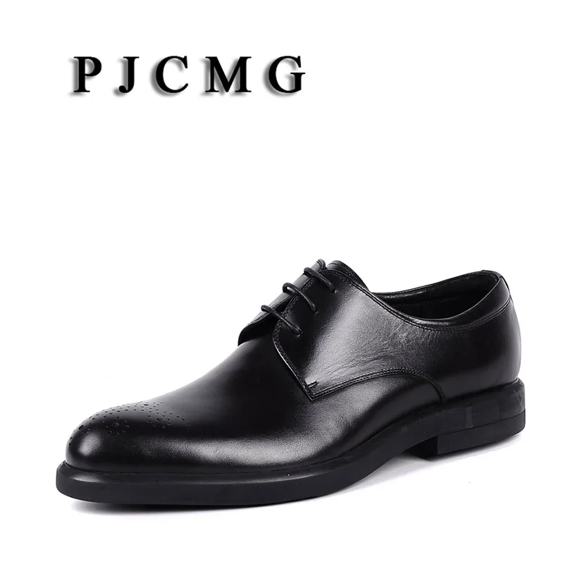 

PJCMG New Black/Red Men Oxford Business Genuine Leather Dress Party Wedding Pointed Toe Lace-Up Office & Career Oxfords Shoes