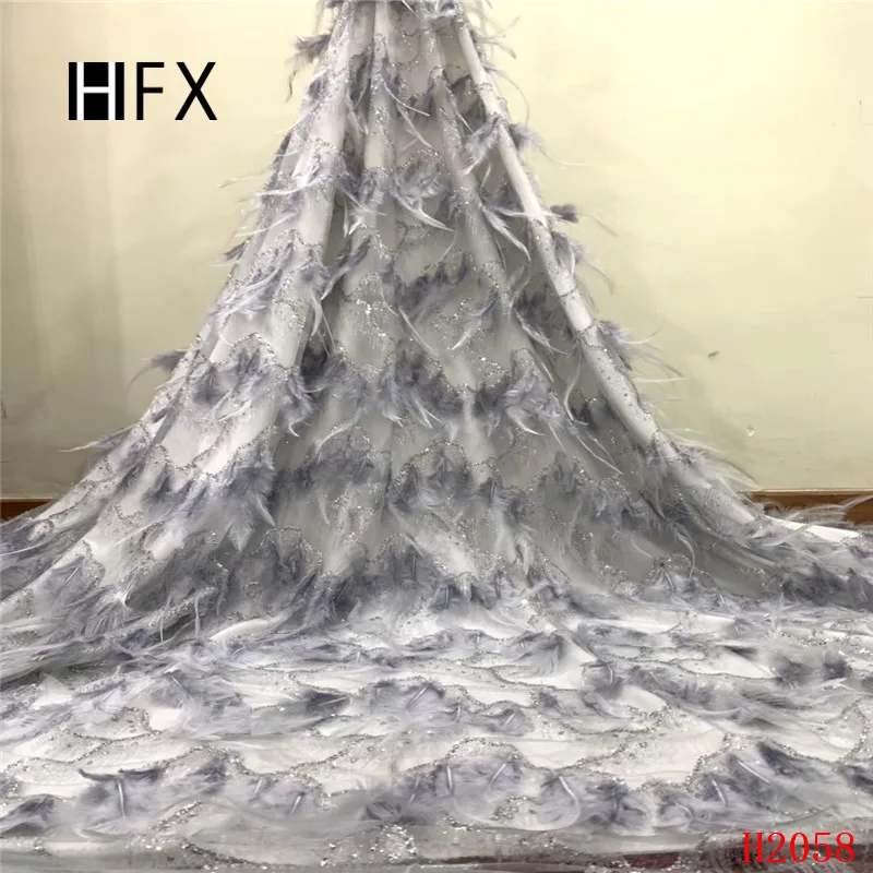 HFX африканская сетчатая кружевная ткань 2019 3D перо вышивка кружево Высокое