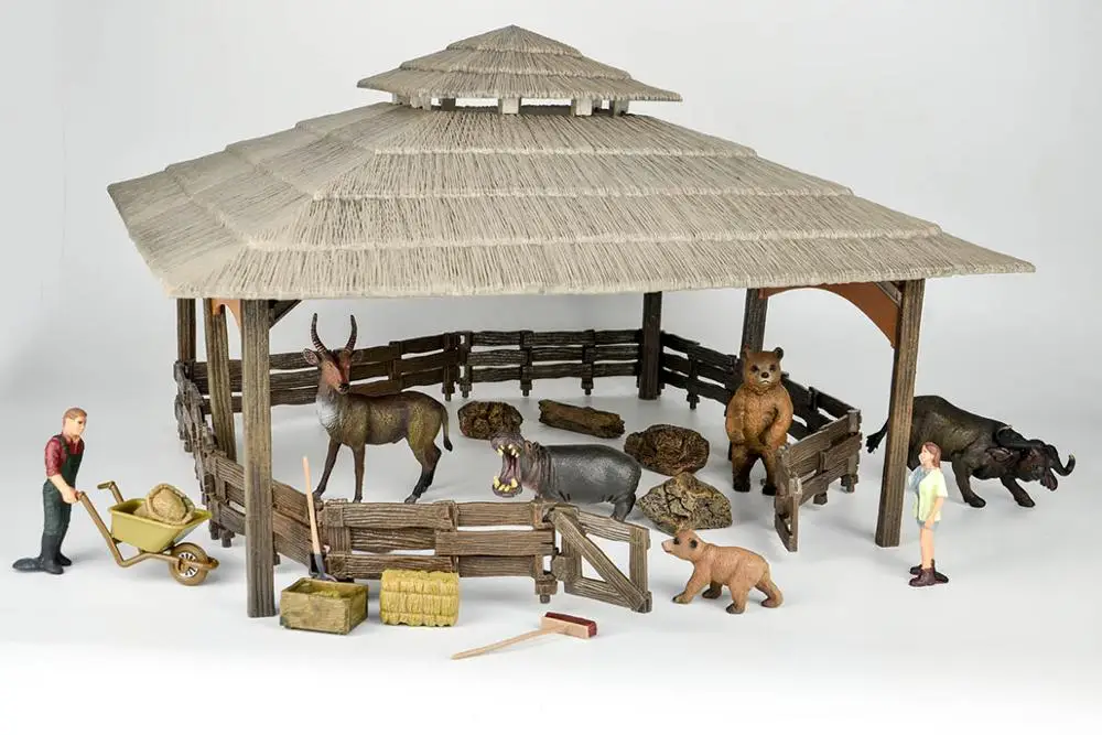 wild animals sets Дикий зоопарк большой фермерский дом фигурки животных фермер заводчик забор корма лошадь стабильный чистящие наборы игрушки Детский подарок - Цвет: wild animals sets