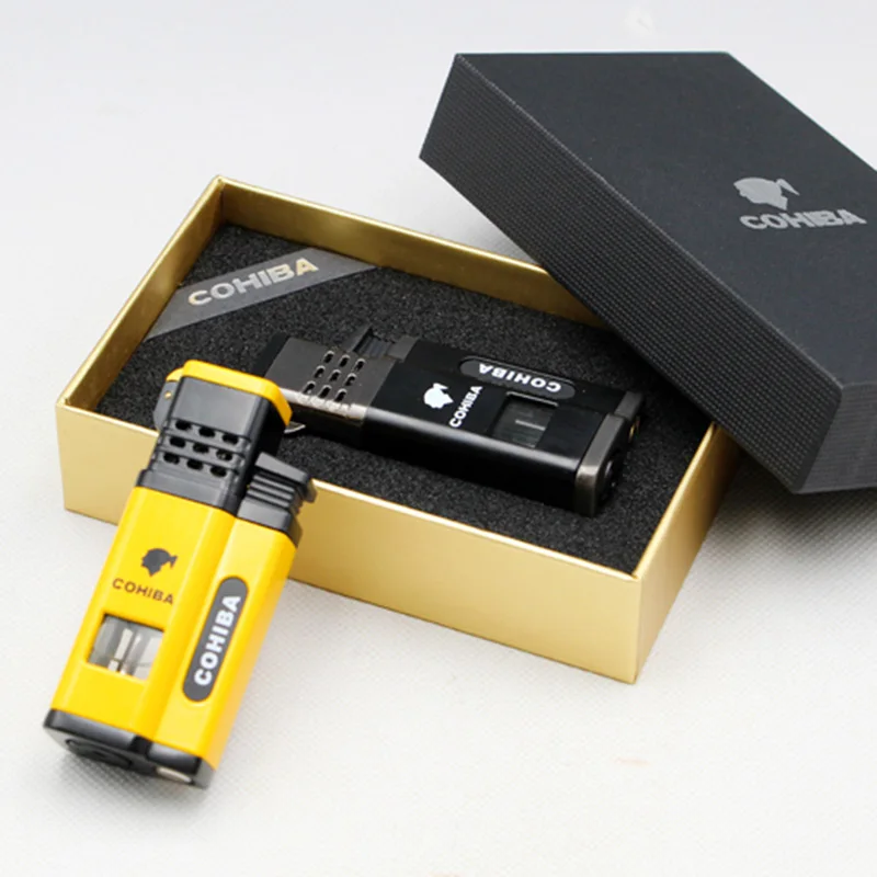 Новинка COHIBA металлическая 4 горелка Jet Flame ветрозащитная сигаретная зажигалка с