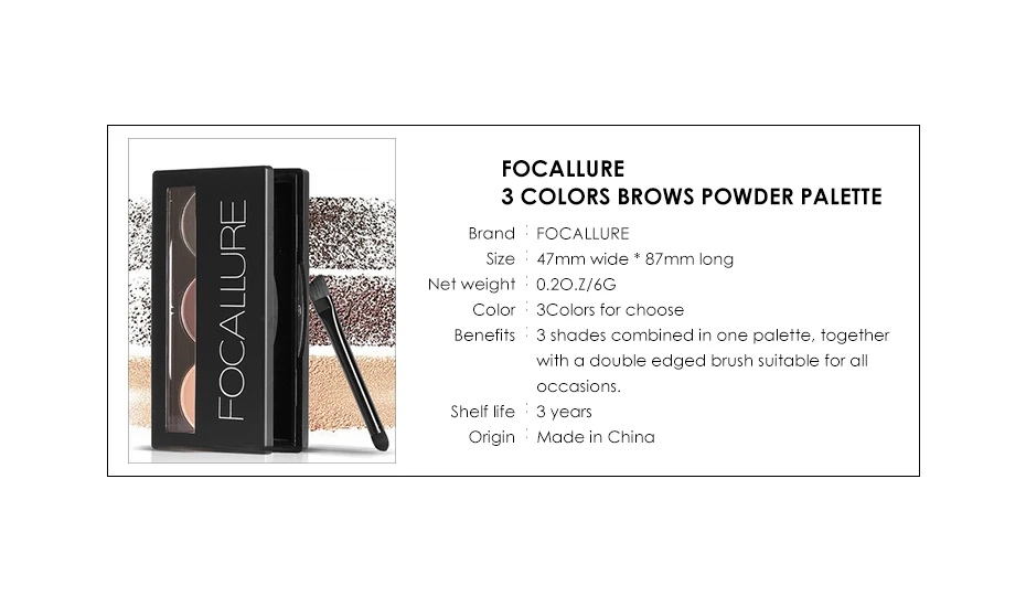 FOCALLURE Eyebrow Palette Matte 3 Colors Powder Palette Cosmetic Waterproof Eye Makeup Eyebrow Enhancer